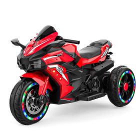 12V children's motorcycle, electric motorcycle with LED lights, red, three wheels