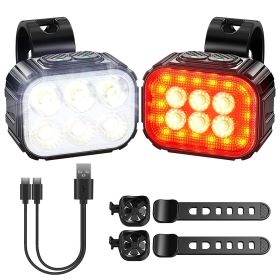 Bike Headlight TailLight IP65 Waterproof Anti-Drop Rechargeable Bicycle Light Set Night Riding Bright Bike Cycling Headlight Taillight Front Ligh