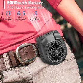 Portable Waist Fan, 3 Speed Belt Fan, 5000mAh Battery Operated USB Fan, Rechargeable Clip on Fan, Lightweight Necklace Fan, Personal Fan for Gard