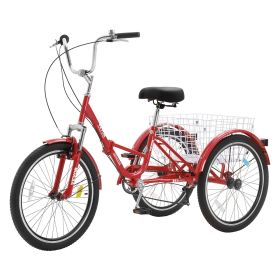 VEVOR Folding Adult Tricycle, 26-Inch 7-Speed Adult Folding Trikes, Carbon Steel 3 Wheel Cruiser Bike with Basket & Adjustable Seat