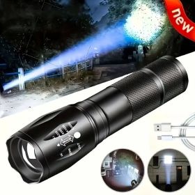 High Power LED Tactical Flashlight 5-Mode Light Zoom Waterproof Portable Torch For Camping Hiking Outdoor Hunting Aluminum Alloy Bright Tactical