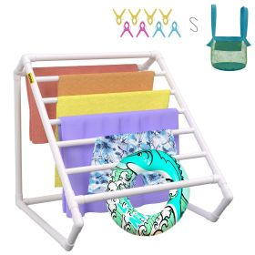 VEVOR Pool Towel Rack, 8 Bar, White, Freestanding Outdoor PVC Triangular Poolside Storage Organizer, Include 8 Towel Clips, Mesh Bag, Hook