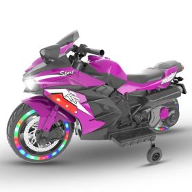 12v Kids Ride on Motorcycle, Electric Kids Motorcycle, Battery Powered Motorcycle for 3-5 Years Old, Purple, two wheels